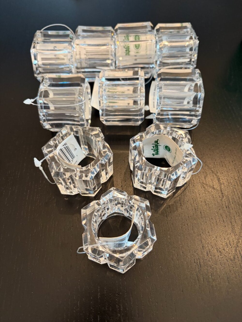 Acrylic/Lucite Hexagonal Clear Napkin Ring Town & Country Linen 10 Piece NEW